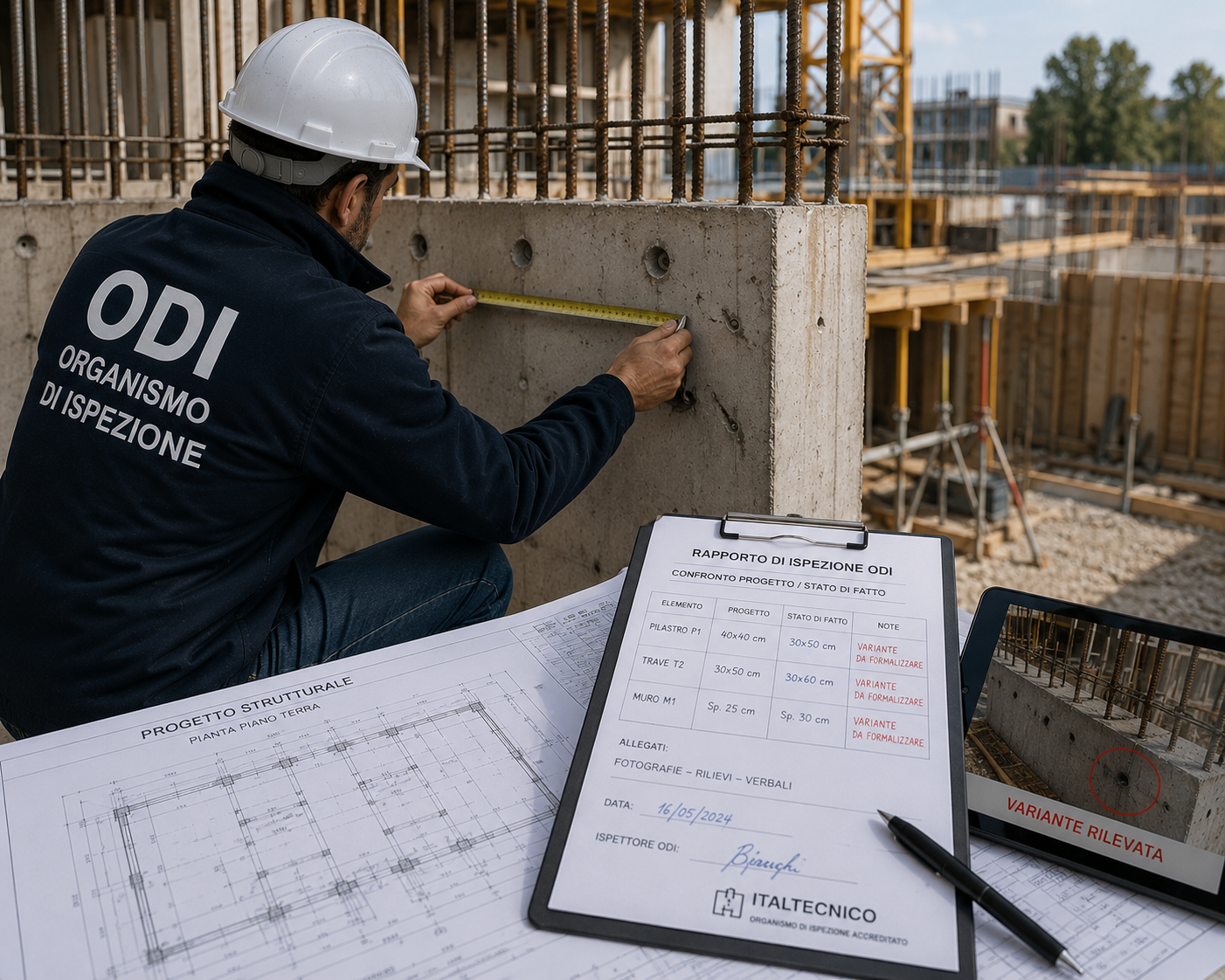 Verifica documentale delle varianti in corso d’opera durante un controllo tecnico di cantiere Verifica documentale delle varianti in corso d'opera durante un controllo tecnico di cantiere