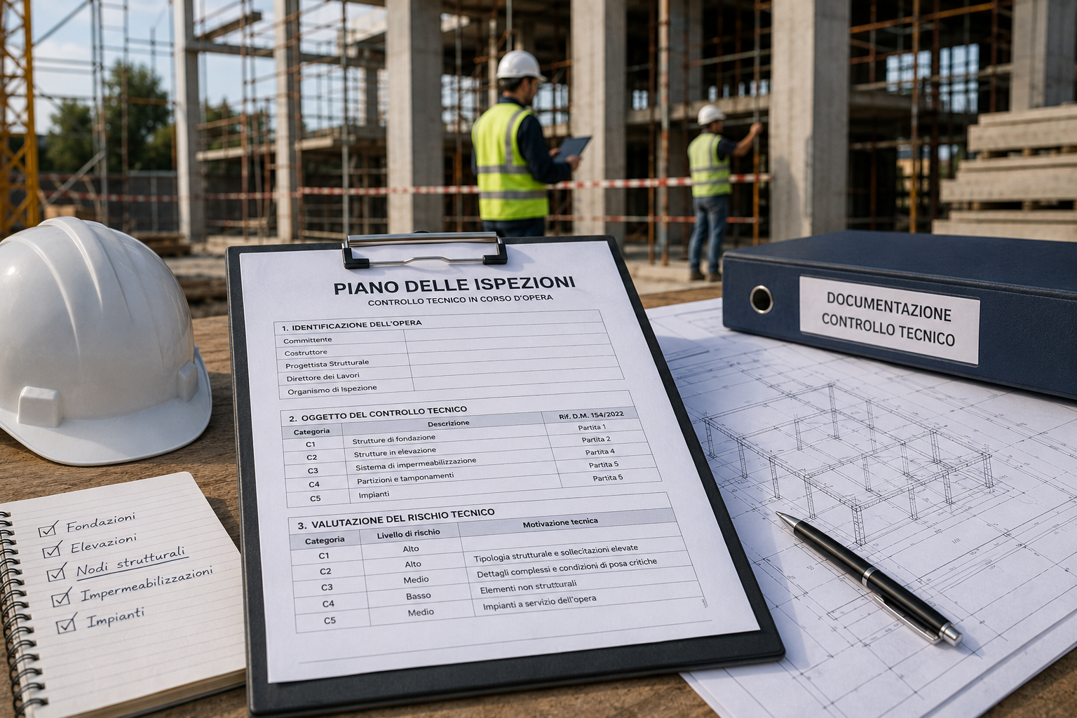Tecnico durante la redazione del Piano delle Ispezioni per un cantiere edile Tecnico durante la redazione del Piano delle Ispezioni per un cantiere edile